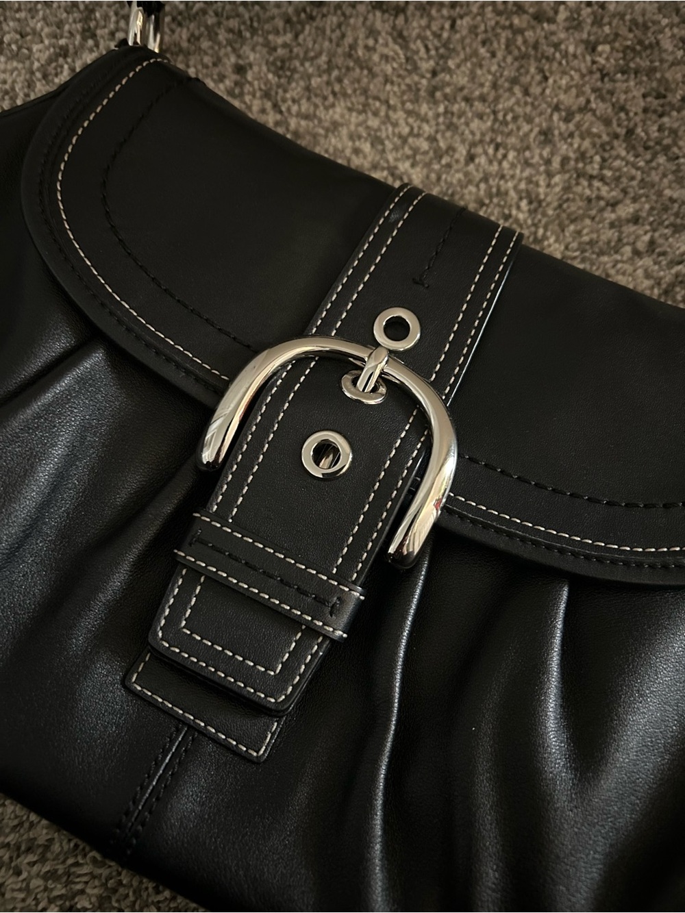 Black Shoulder Bag with Silver Buckle - Picture 5 of 9